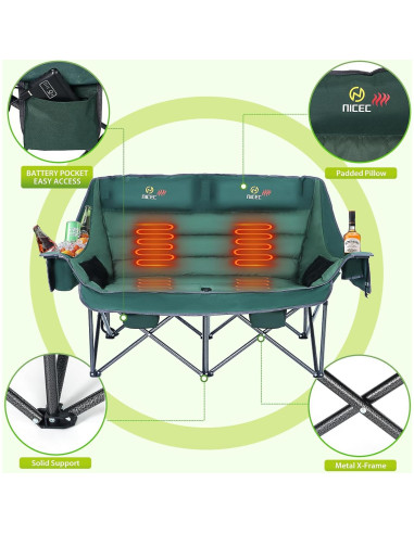 Silla de Camping Doble Calentada Nice C - 295 kg, Acolchada