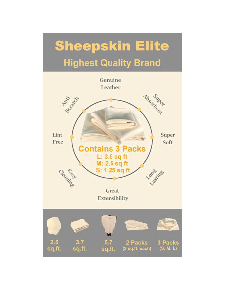 Paño de Secado Chamois SHEEPSKIN ELITE 7.25 m Cuero Absorbente Paño de Secado Chamois SHEEPSKIN ELITE 7.25 m Cuero Absorbente