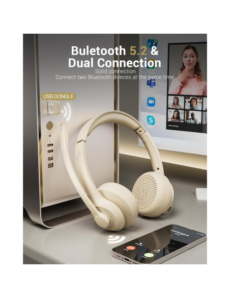Auriculares Inalámbricos JIAMQISHI EH02-P Bluetooth 5.2 con Micrófono Auriculares Inalámbricos JIAMQISHI EH02-P Bluetooth 5.2 con Micrófono