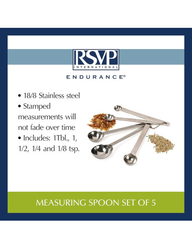 Cucharas Medidoras Redondas RSVP Internacional Acero Inoxidable 5 Pzas