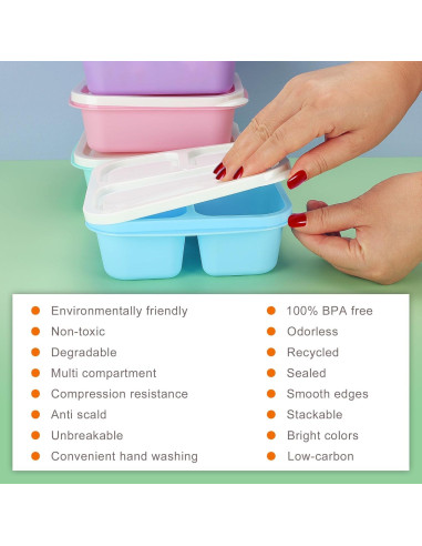 Contenedor Bento TOUWMX 4 Piezas 3 Compartimentos 473ml