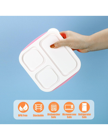 Contenedor Bento TOUWMX 4 Piezas 3 Compartimentos 473ml Contenedor Bento TOUWMX 4 Piezas 3 Compartimentos 473ml