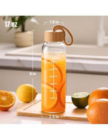 Botella de Agua de Vidrio 500ml Baalaka con Marcador de Tiempo