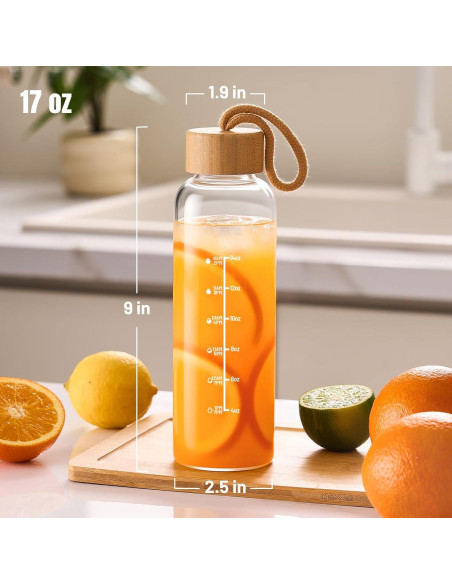 Botella de Agua de Vidrio 500ml Baalaka con Marcador de Tiempo Botella de Agua de Vidrio 500ml Baalaka con Marcador de Tiempo