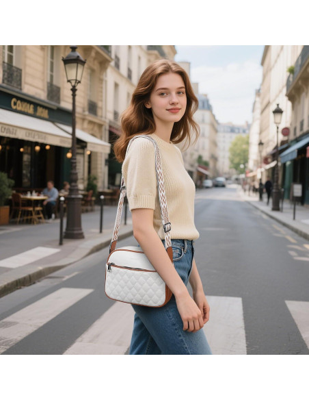 Bolso Cruzado Pequeño de Cuero PU para Mujeres - Blanco Bolso Cruzado Pequeño de Cuero PU para Mujeres - Blanco