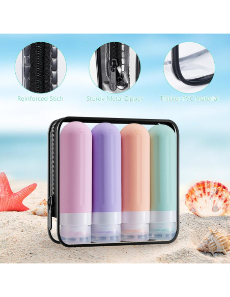 Botellas de Viaje Reutilizables XMOSNZ 90ml 4pcs Silicona BPA Free Botellas de Viaje Reutilizables XMOSNZ 90ml 4pcs Silicona BPA Free