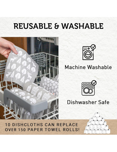 Paños de Cocina Reutilizables Nordhus Design - 10 Unidades Grises