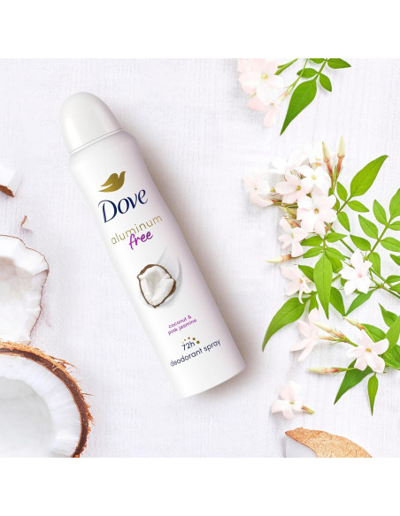 Desodorante en aerosol Dove 0% aluminio Coco y Jazmín Rosa 3 unidades 113.4 g Desodorante en aerosol Dove 0% aluminio Coco y Jazmín Rosa 3 unidades 113.4 g