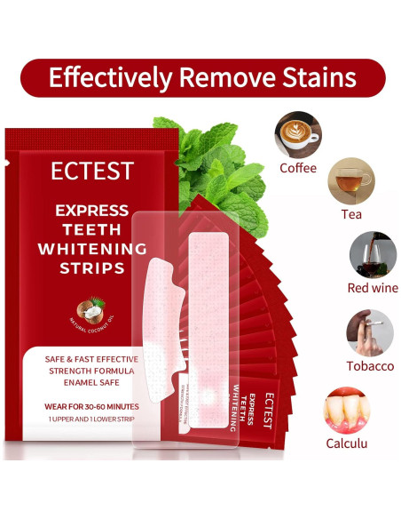 Tiras Blanqueadoras ECTEST para Dientes Sensibles - 28 Tiras Sabor Coco Tiras Blanqueadoras ECTEST para Dientes Sensibles - 28 Tiras Sabor Coco