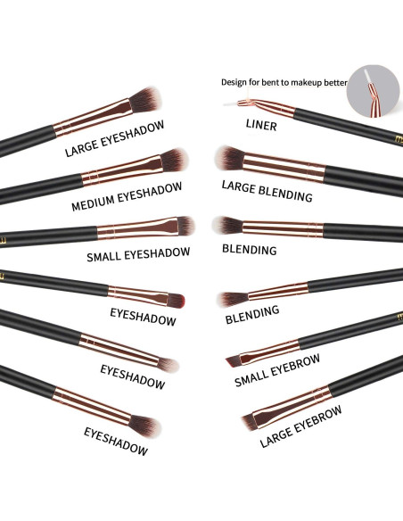 Juego de Brochas para Ojos MSQ 12pcs Oro Rosa con Funda Juego de Brochas para Ojos MSQ 12pcs Oro Rosa con Funda