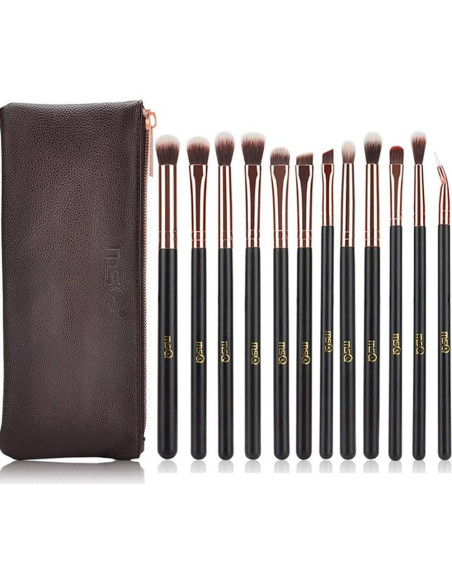 Juego de Brochas para Ojos MSQ 12pcs Oro Rosa con Funda Juego de Brochas para Ojos MSQ 12pcs Oro Rosa con Funda