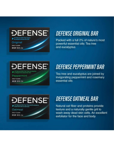 Jabón Natural Defense Soap Set 3 Variedades - Original, Menta, Avena