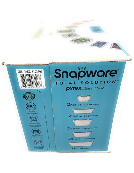 Juego de Almacenamiento de Alimentos de Vidrio Snapware 18 Piezas Juego de Almacenamiento de Alimentos de Vidrio Snapware 18 Piezas
