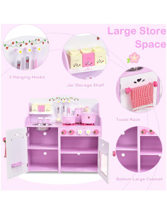 Juego de Cocina para Niños Costzon 13 Piezas Madera Rosa 2