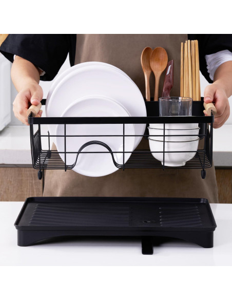 Escurridor de Platos Negro AppleTofu con Bandeja de Drenaje 15x42.5x32cm Escurridor de Platos Negro AppleTofu con Bandeja de Drenaje 15x42.5x32cm