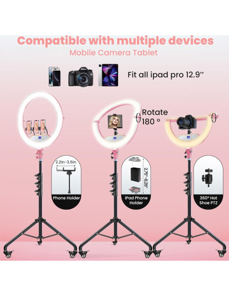 Luz de Anillo Plegable MACTREM 22" (56cm) Rosa con Soporte Luz de Anillo Plegable MACTREM 22" (56cm) Rosa con Soporte