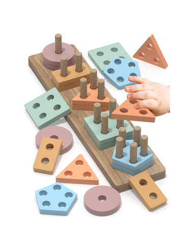 Juguetes Montessori Walenced para Niños 1-3 Años - Bloques de Madera