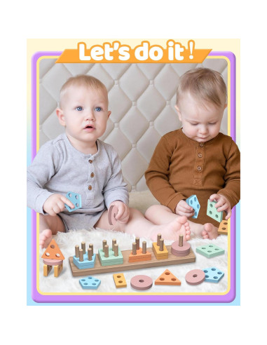 Juguetes Montessori Walenced para Niños 1-3 Años - Bloques de Madera