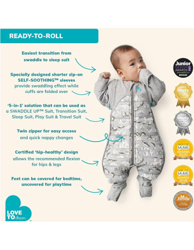 Love to Dream Swaddle UP Suit Mediano Gris 5.9-8.6 kg Transición Segura