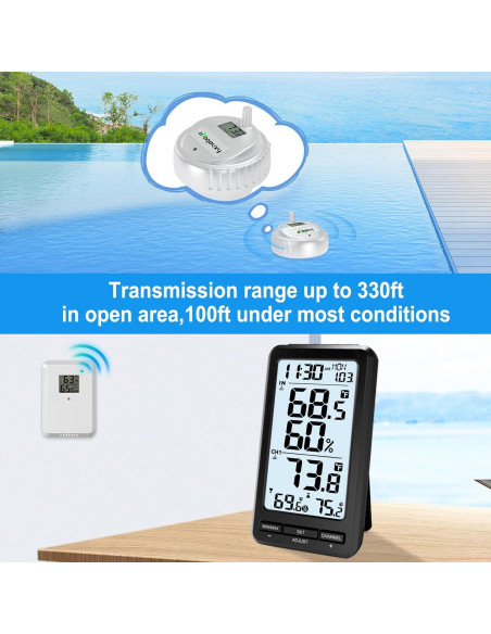 Termómetro Digital Inalámbrico Urageuxy para Piscina Flotante Termómetro Digital Inalámbrico Urageuxy para Piscina Flotante