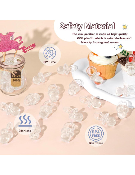 48 Chupetes Acrílicos Transparentes para Baby Shower 4.45 cm 48 Chupetes Acrílicos Transparentes para Baby Shower 4.45 cm