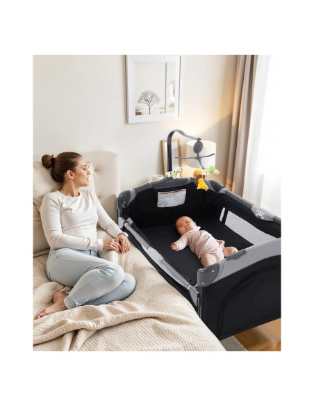 Cuna 5 en 1 Soobaby Negra y Gris Plegable con Cambiador Cuna 5 en 1 Soobaby Negra y Gris Plegable con Cambiador