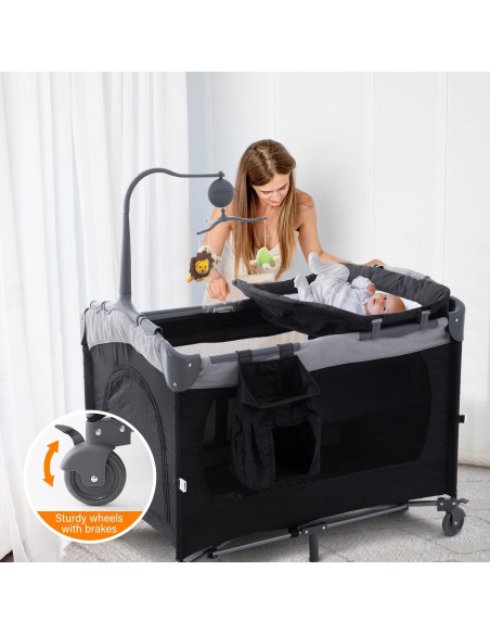 Cuna 5 en 1 Soobaby Negra y Gris Plegable con Cambiador Cuna 5 en 1 Soobaby Negra y Gris Plegable con Cambiador