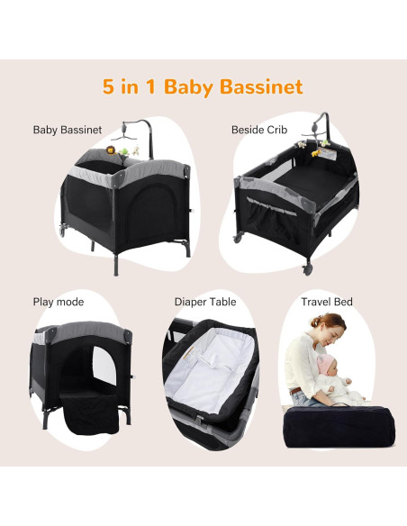Cuna 5 en 1 Soobaby Negra y Gris Plegable con Cambiador Cuna 5 en 1 Soobaby Negra y Gris Plegable con Cambiador