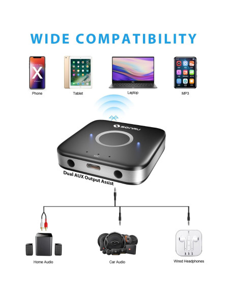 Adaptador Bluetooth 5.3 SONRU Receptor Audio Inalámbrico AUX Adaptador Bluetooth 5.3 SONRU Receptor Audio Inalámbrico AUX