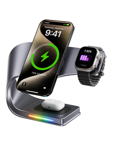 Cargador Inalámbrico 3 en 1 Sintesen para iPhone, Apple Watch y AirPods