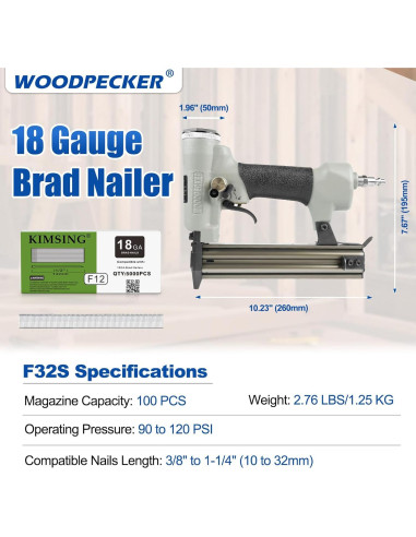 Clavadora de clavos 18 gauge Woodpecker F30S 10-32 mm a aire