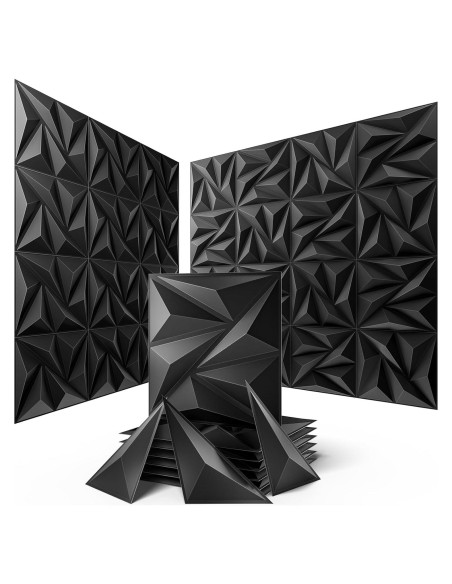 Paneles de Pared 3D Sonicism Negro Carbón Paquete de 16 Paneles de Pared 3D Sonicism Negro Carbón Paquete de 16