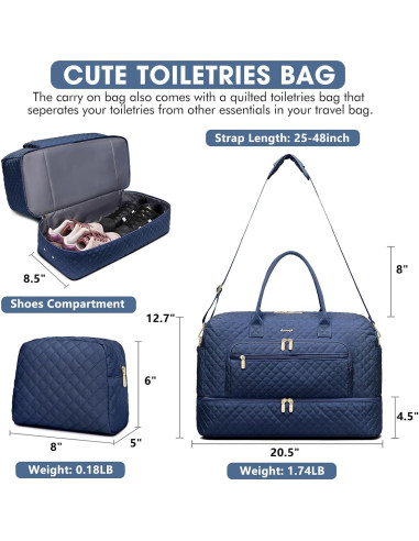 Bolsa de Viaje Grande para Mujeres - Duffle Azul Marino 35L
