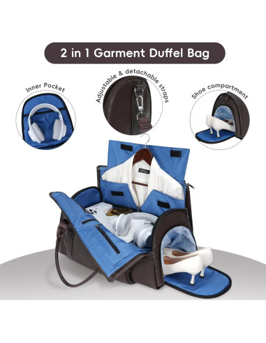 Bolsa de Piel Modoker 2-en-1 para Viaje y Traje - Marrón