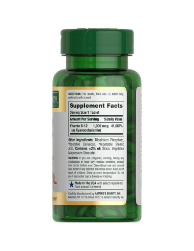 Suplemento de Vitamina B12 Nature's Bounty 1000 mcg 200 Tabletas