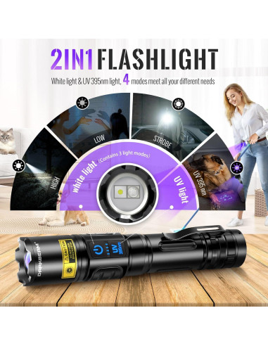 Linterna UV 395nm DARKBEAM Recargable USB LED 2en1