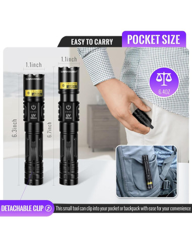 Linterna UV 395nm DARKBEAM Recargable USB LED 2en1