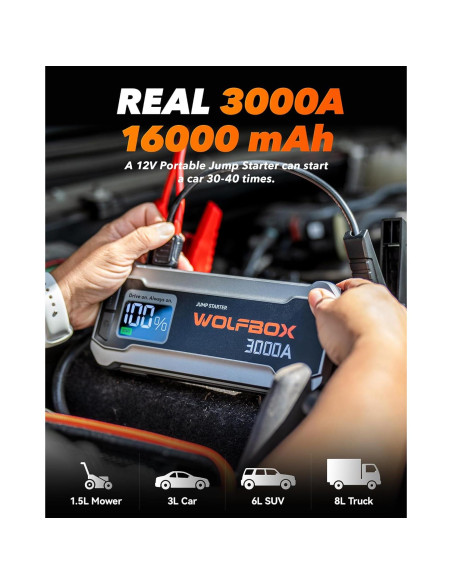 Arrancador de Baterías WOLFBOX 3000A con Inflador Portátil Arrancador de Baterías WOLFBOX 3000A con Inflador Portátil