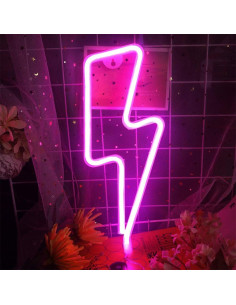 Luz de Neón Rosa en Forma de Rayo Protecu - Decoración de Pared 2