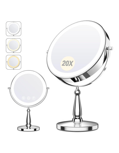 Espejo de Maquillaje Iluminado WOOCICA 23 cm 1X/20X Doble Cara