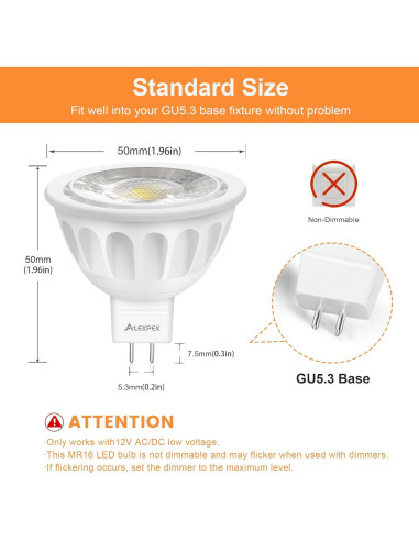Bombillas LED MR16 Alexpex 10 Unidades 3000K 5W 500LM GU5.3