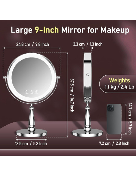 Espejo de Maquillaje Iluminado WOOCICA 23 cm 1X/20X Doble Cara Espejo de Maquillaje Iluminado WOOCICA 23 cm 1X/20X Doble Cara