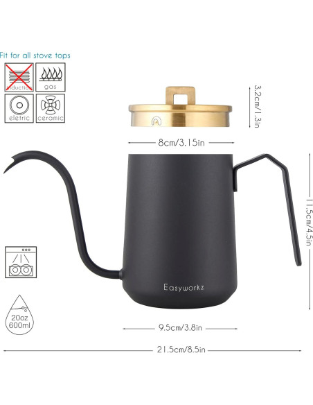 Tetera de Goteo Easyworkz 600 ml Acero Inoxidable Negro Tetera de Goteo Easyworkz 600 ml Acero Inoxidable Negro