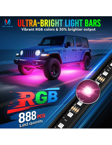 Barra de Luz LED RGB MICTUNING U8 con Control Remoto Doble - 8 Piezas