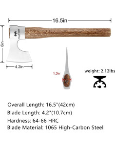 Hacha de Lanzamiento DWFKHT 41.91 cm Acero 1065 Mango Madera 2