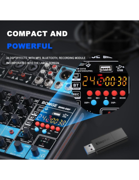 Mezclador de audio BOMGE 8 canales con Bluetooth y USB Mezclador de audio BOMGE 8 canales con Bluetooth y USB