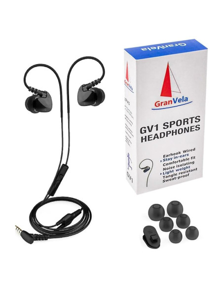 Auriculares Deportivos Granvela GV1 con Micrófono - Negro Auriculares Deportivos Granvela GV1 con Micrófono - Negro