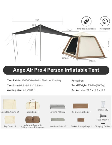 Carpa Inflable Naturehike Ango Air Pro para 4 Personas - Impermeable y UV
