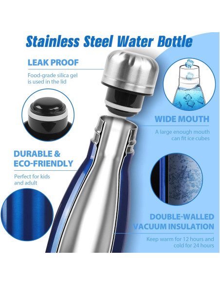 Botella de Agua Aislada Sfee 500 ml Acero Inoxidable Azul Botella de Agua Aislada Sfee 500 ml Acero Inoxidable Azul