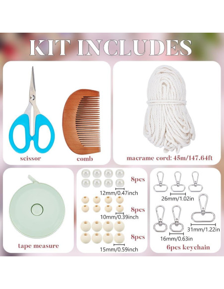 Kit de Llaveros de Macramé BEUNITONE para Principiantes DIY Kit de Llaveros de Macramé BEUNITONE para Principiantes DIY